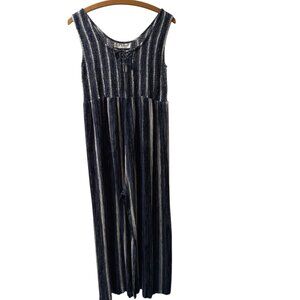 Vintage FX Fashions Jumpsuit Womens  Large Navy Stripe Wide Leg Tie Sleeveless
